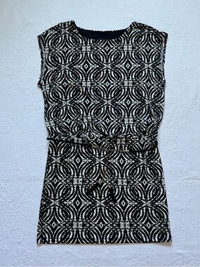 AB Studio Drop Waist Dress Belted MEDIUM Black Off White